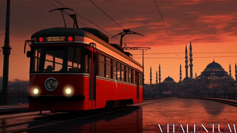 Red Train in Ottoman Art Style Cityscape AI Image