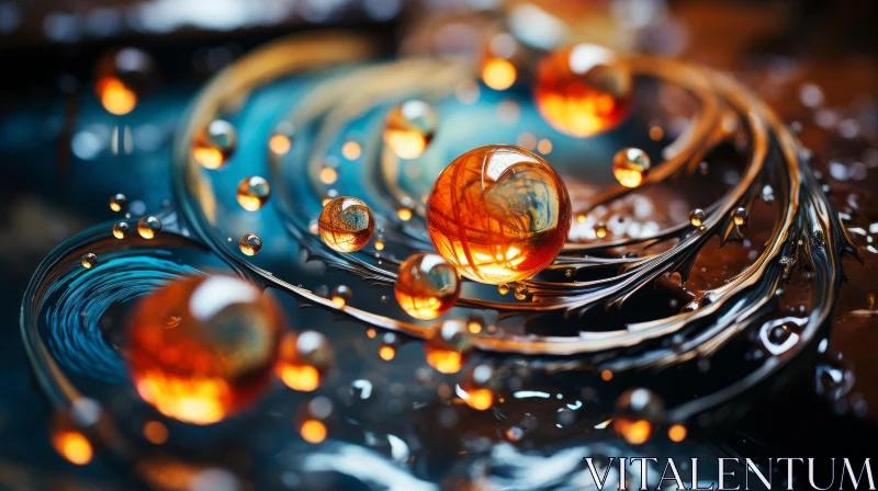 Surreal Water Droplets in Orange and Aquamarine AI Image