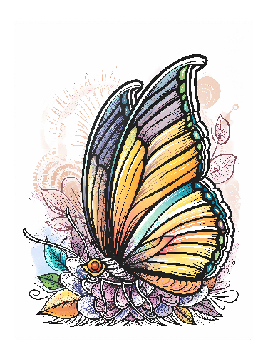 Vector Illustration of a Butterfly with Flowers and Leaves POD Design