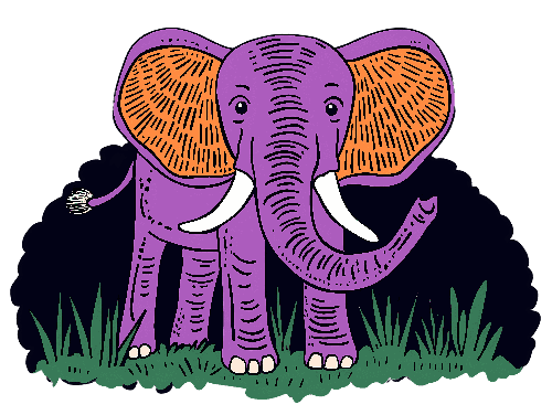 POD Design Whimsical Purple Elephant with Orange Ears on Grass