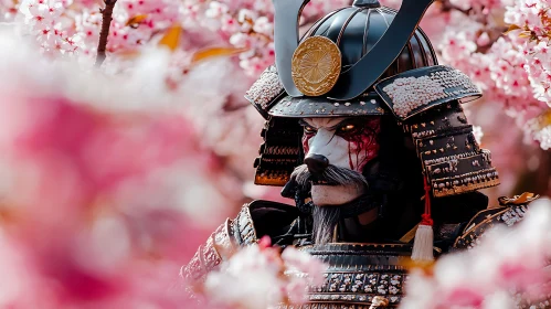 Armored Warrior Among Pink Flowers