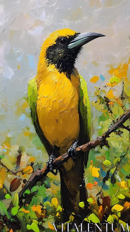 Artistic Brushwork of a Yellow Bird AI Image