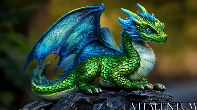 AI ART Green and Blue Dragon Sculpture