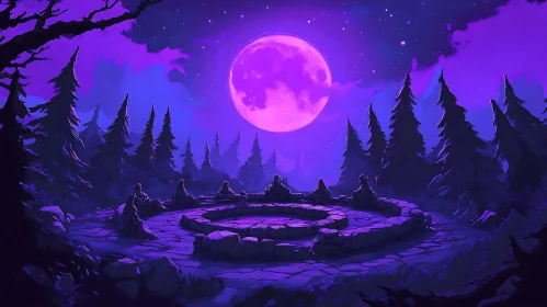 Mystical Night: Stone Circle Under Purple Moon