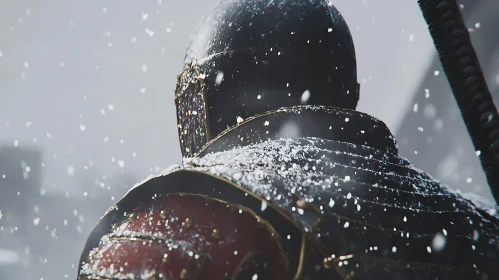 Snow-Covered Warrior in Winter Scene