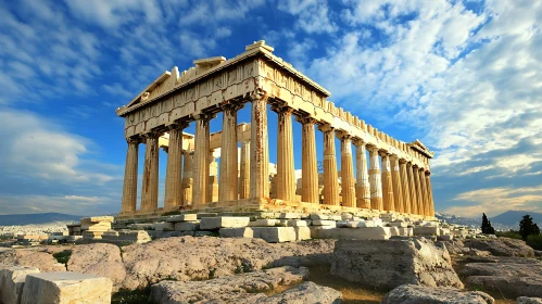 Parthenon Temple Under Cloudy Sky