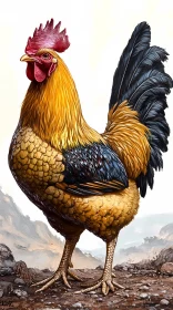 Elegant Rooster in Rugged Landscape