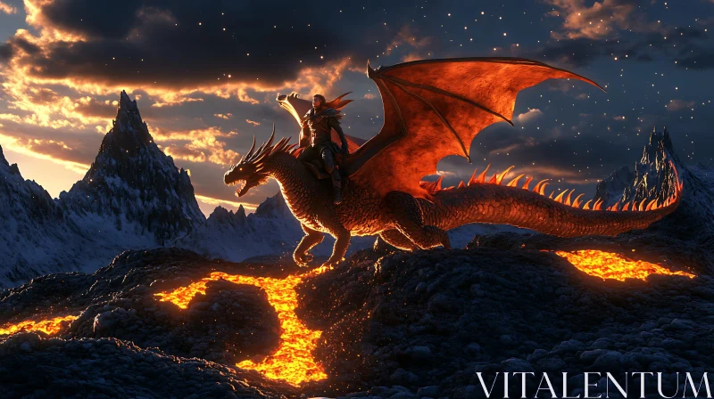 AI ART Epic Flight of Dragon and Rider