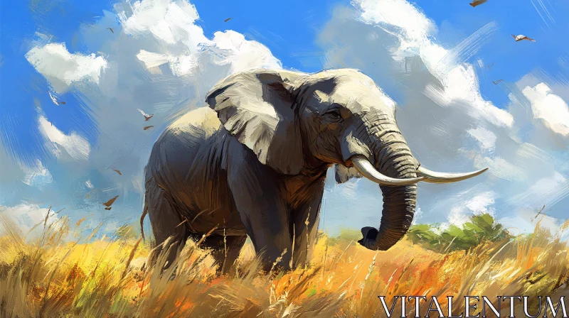 Elephant in Vibrant Savannah AI Image