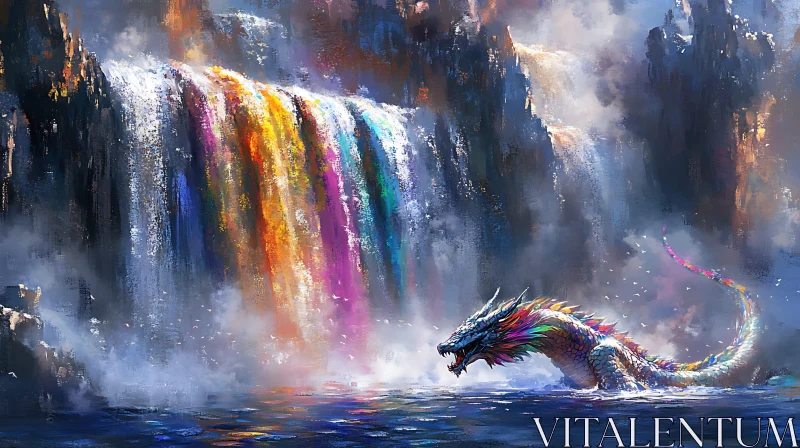 AI ART Chromatic Dragon by the Falls