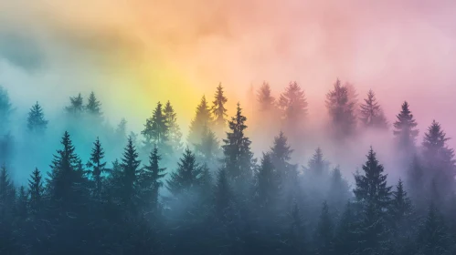 Ethereal Forest with Multicolored Mist