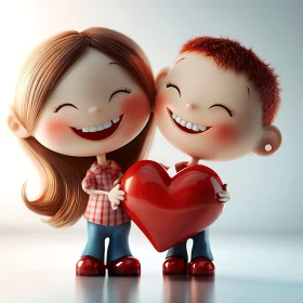 Heartfelt Joy: Cartoon Kids Embrace Love