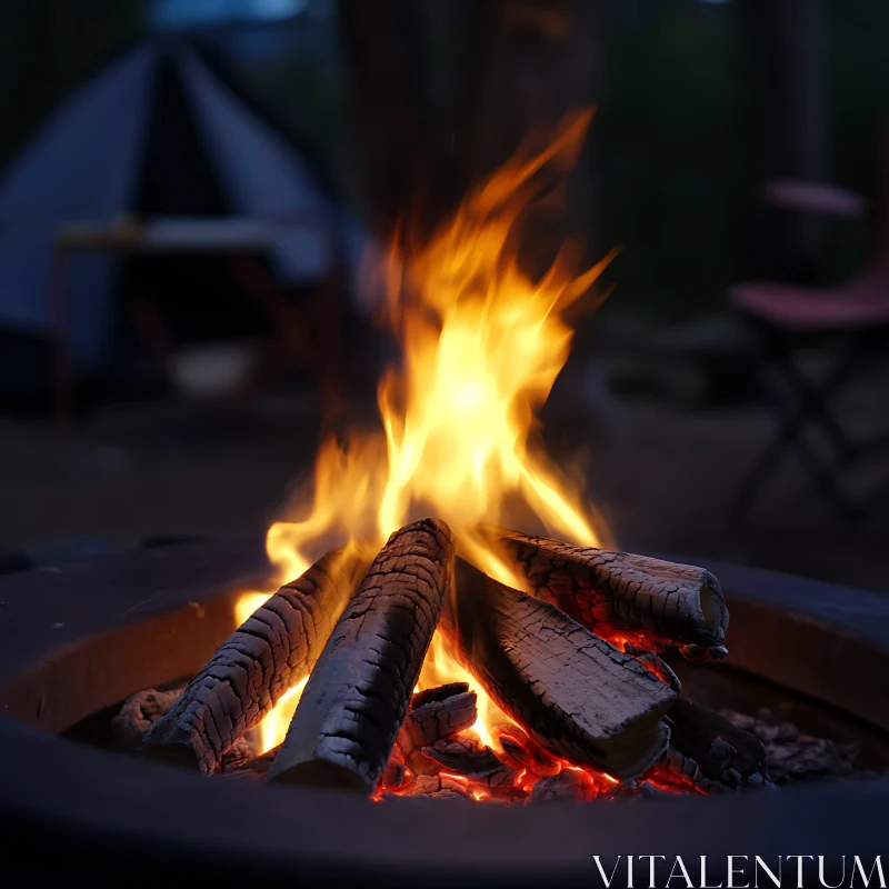 Warm Campfire Flames at Campsite AI Image