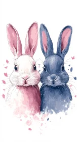 Whimsical Rabbit Pair Art