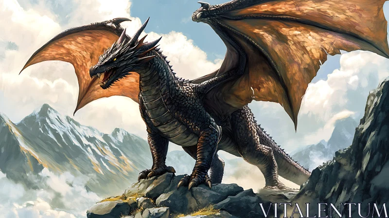 Fantasy Dragon on Mountain Top AI Image