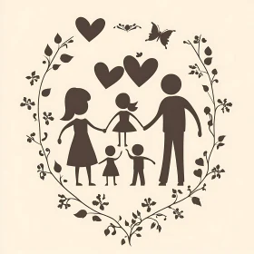 Stylized Family Portrait with Floral Wreath