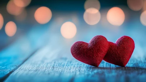 Two Hearts on Blue Wood