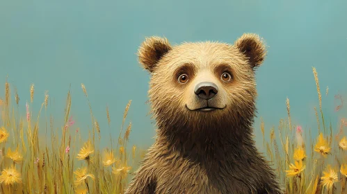 Bear Portrait Amidst Wildflowers