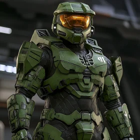 Futuristic Soldier in Green Armor