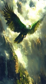Eagle in Flight Over Mountains