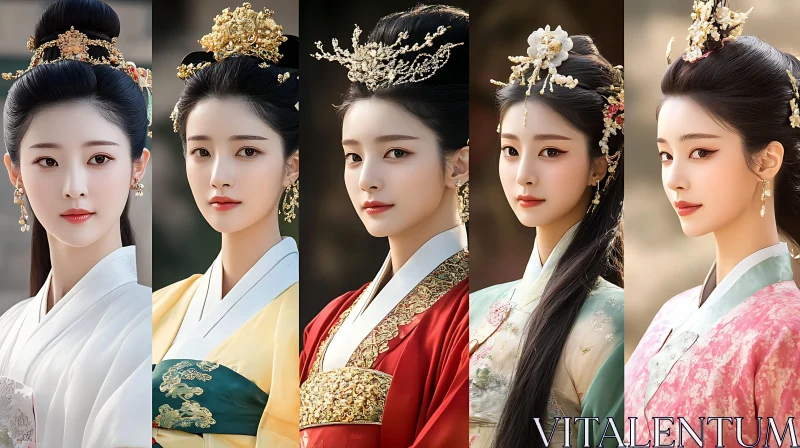 Five Women in Traditional Dress AI Image