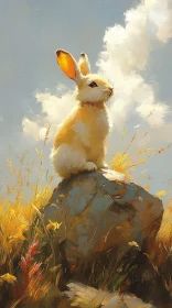 Serene Rabbit on a Rock Artwork