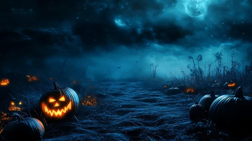 Mystical Halloween Pumpkin Patch at Night