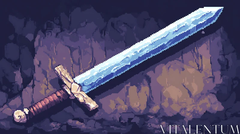 AI ART Sword Pixel Art on Stone