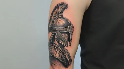 Greyscale Warrior Helmet Tattoo Art