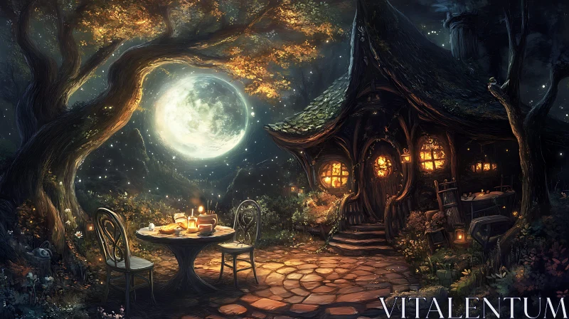 AI ART Moonlit Cottage Scene