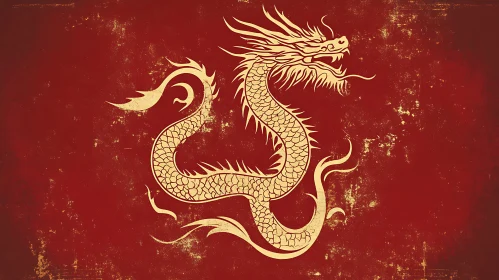 Golden Dragon on Distressed Red Backdrop