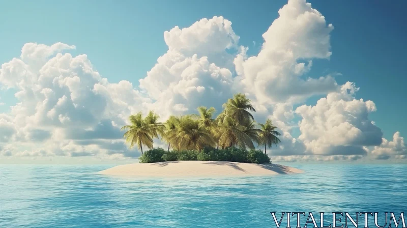 Serene Isolated Island with Palm Trees AI Image