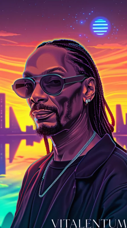 AI ART Snoop Dogg in Neon Sunset Art