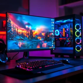 RGB Gaming Setup with Curved Monitor & LED PC
