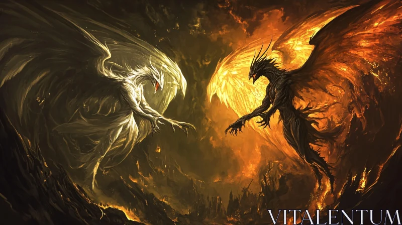 Dragons Confrontation: Light versus Fire AI Image