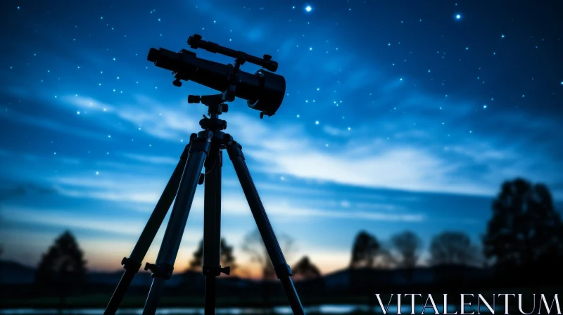 Astronomical Telescope Under Twilight Blue Sky | Vintage Style AI Image