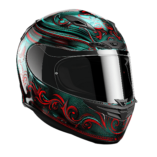 Black Motorcycle Helmet with Floral Design for T-Shirt