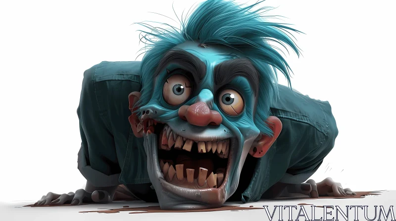 AI ART Blue-skinned Zombie: A Darkly Humorous Digital Painting
