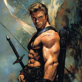 Heroic Man with Sword and Scars