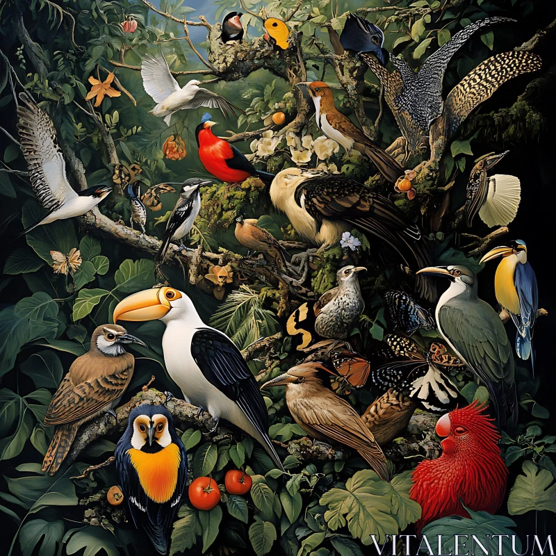 Ornithological Assemblage in Verdant Habitat AI Image