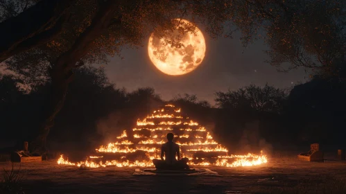 Fiery Pyramid Meditation Under Full Moon