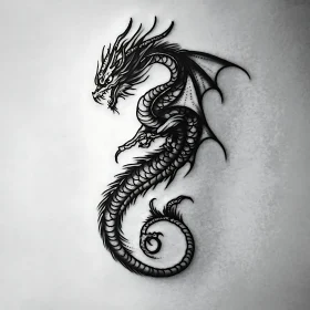 Elegant Dragon Illustration in Monochrome