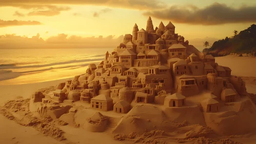 Beachfront Sandcastle at Sunset