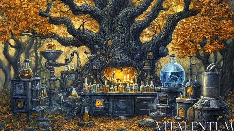 AI ART Enchanted Forest Alchemist Laboratory Scene