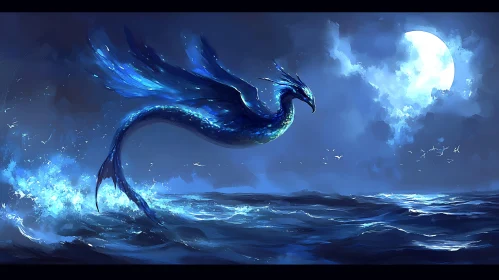 Blue Dragon Above the Ocean