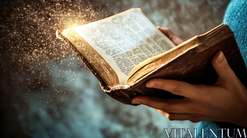 Ancient Book Casting Golden Light AI Image