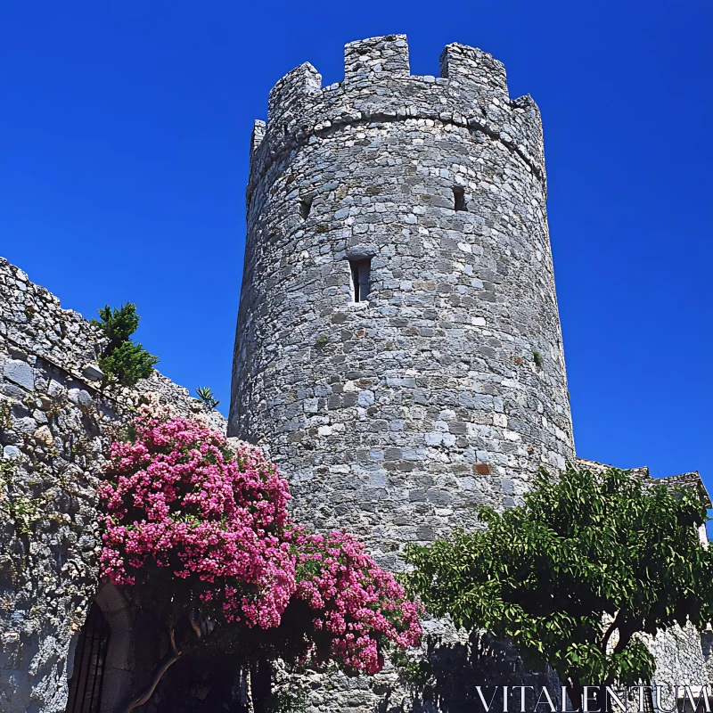 Historic Tower and Floral Beauty AI Image