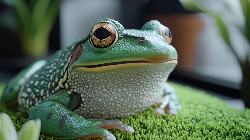 Green Frog Resting on Grass