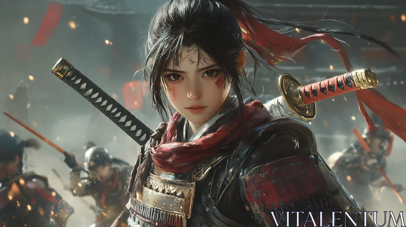 Portrait of a Courageous Samurai Woman AI Image