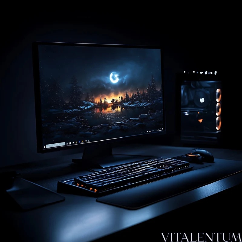 AI ART Chic and Ambient Computer Desk Setup for Gamers